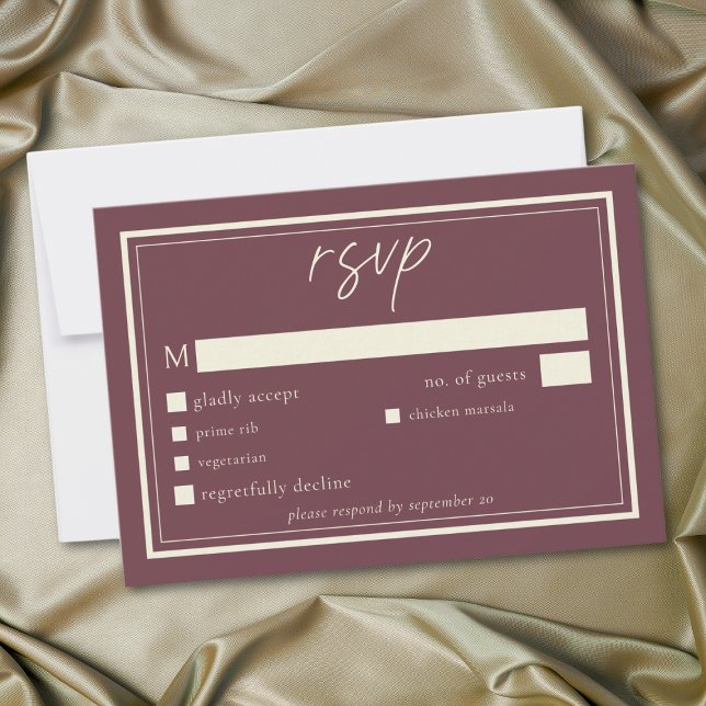Cartão RSVP Burgundy Wine Minimalist Frame Wedding (Burgundy Wine Minimalist Frame Wedding RSVP Card)
