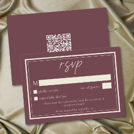 Cartão RSVP Burgundy Wine Minimalist Frame Wedding QR Code