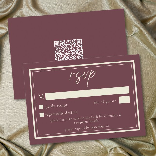 Cartão RSVP Burgundy Wine Minimalist Frame Wedding QR Code (Burgundy Wine Minimalist Frame Wedding QR Code RSVP Card)