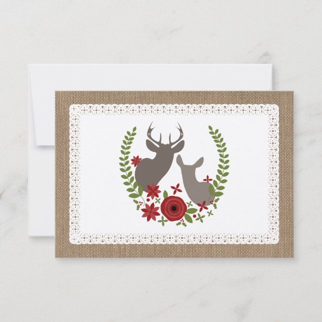 Cartão RSVP Burlap + Lace inspira o Natal Deer R.S.V.P. (Frente)
