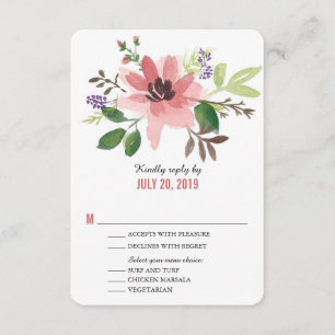 Cartão RSVP Burst de Flor Cor de Água Rosa VP de Casamento