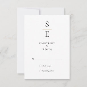 Cartão RSVP C iniciais monograma minimalista moderno casamento