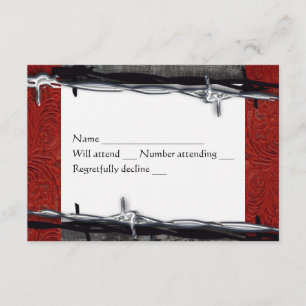 Cartão RSVP Cabelo Vermelho de Couro Vermelho de Madeira Cowbo