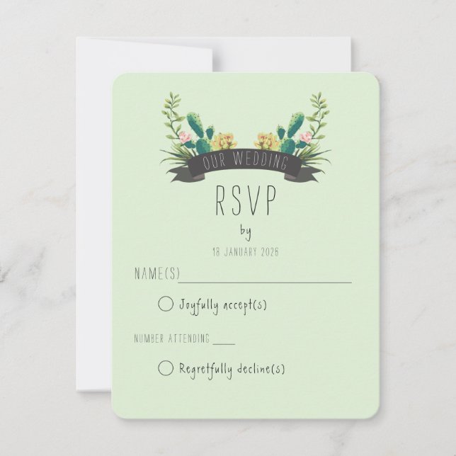 Cartão RSVP Cactus and Succulent Boho Wedding (Frente)