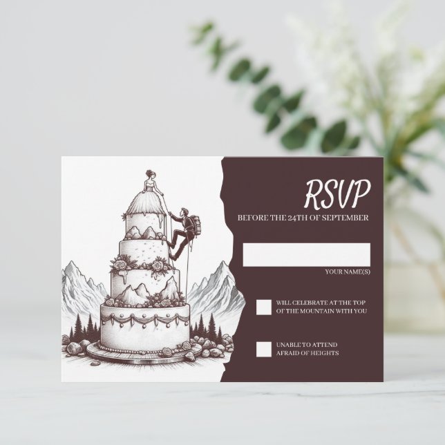 Cartão RSVP Cake Climbers Wedding (Em pé/Frente)