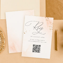 Cartão RSVP Caligrafia Blush Pink Watercolor Casamento QR