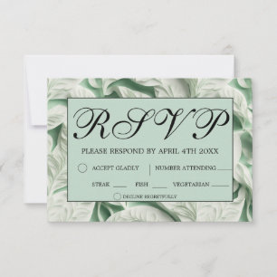 Cartão RSVP Caligrafia branca verde-Elegante
