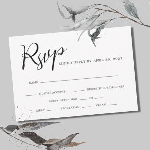 Cartão RSVP Caligrafia Casamento Simples Branco e Preto