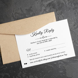 Cartão RSVP Caligrafia clássica simples, casamento preto e bra