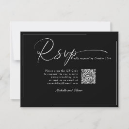 Cartão RSVP Caligrafia Clássico Casamento Moderno Código QR RS