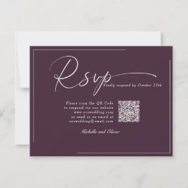 Cartão RSVP Caligrafia Clássico Casamento Moderno Código QR RS