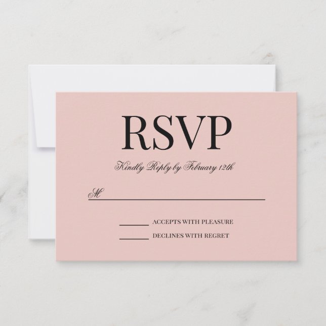 Cartão RSVP Caligrafia de Letra Fina Preta e Rosa Choque (Frente)