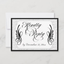 Cartão RSVP Caligrafia Elegante e Relevo Falso - Preto/Branco