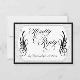 Cartão RSVP Caligrafia Elegante e Relevo Falso - Preto/Branco