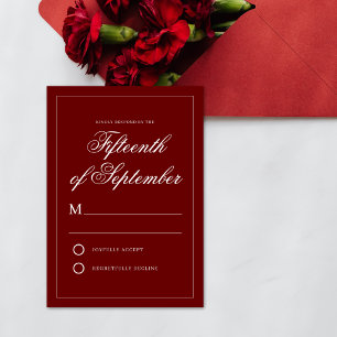 Cartão RSVP Caligrafia Elegante Mínima de Crimson Vermelho
