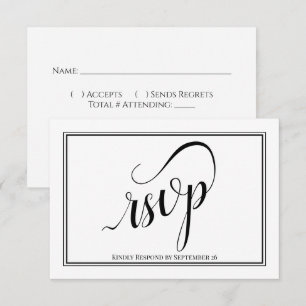 Cartão RSVP Caligrafia Elegante Simples Casamento Preto e Bran