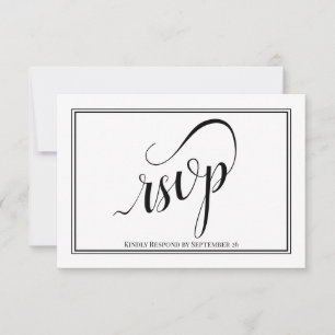 Cartão RSVP Caligrafia Elegante Simples Casamento Preto e Bran