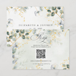 Cartão RSVP Caligrafia Elegante Verde Eucalipto Código QR