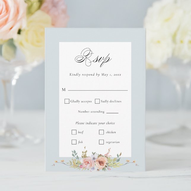 Cartão RSVP Caligrafia Floral do Pastel Boho (Criador carregado)