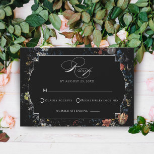 Cartão RSVP Caligrafia Floral Preta de Belas Artes