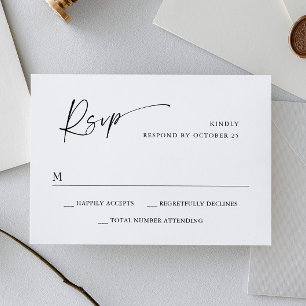 Cartão RSVP Caligrafia Minimalista Simples Elegante - Branco P