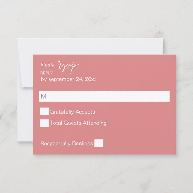 Cartão RSVP Caligrafia MOD Rosa Empoeirado sem Opção de Refeiç (Frente)