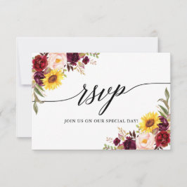 Cartão RSVP Caligrafia Moderna Casamento Floral Misturado
