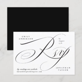 Cartão RSVP Caligrafia Romântica Elegante Negra e Branca