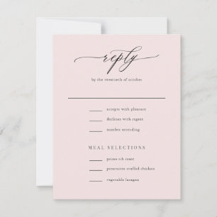 Cartão RSVP Caligrafia Simples Elegante Casamento Rosa Esmagad