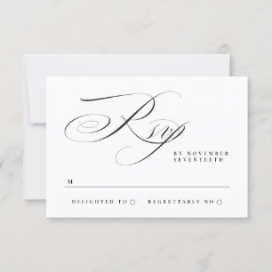 Cartão RSVP Caligrafia Simples Tradicional Casamento Preto