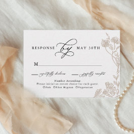 Cartão RSVP Caligrafia Vintage Casamento Floral Rspv Desenhado