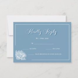 Cartão RSVP Calligraphy Dusty Blue White Floral Wedding 