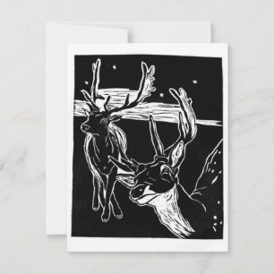Cartão RSVP Caminhos que se Cruzam Linocut de Veado