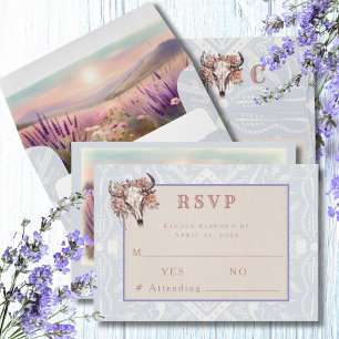 Cartão RSVP Campos lavandas do Casamento Ocidental Azul