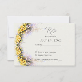 Cartão RSVP Canary Yellow Romantic Freesia  Floral Wedding