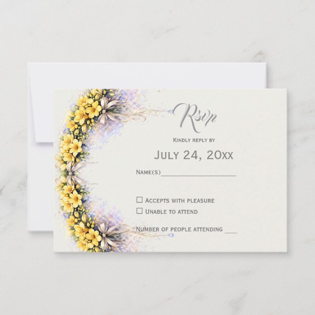 Cartão RSVP Canary Yellow Romantic Freesia  Floral Wedding (Frente)