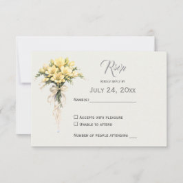 Cartão RSVP Canary Yellow Romantic Freesia  Floral Wedding