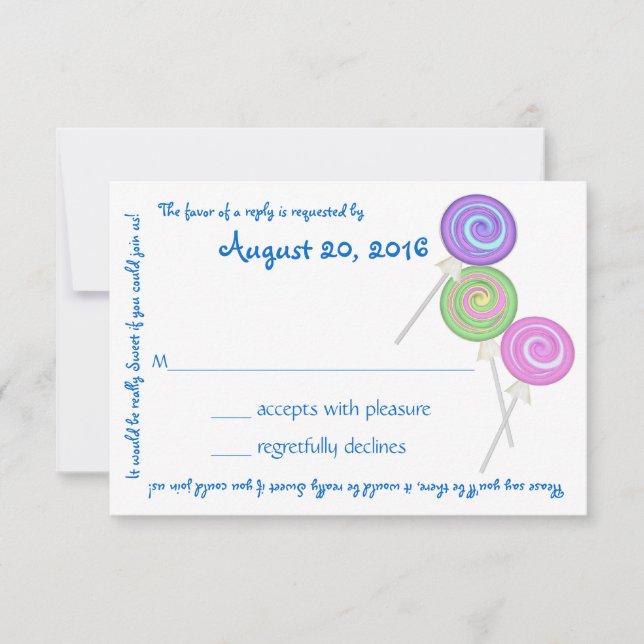 Cartão RSVP Candy Treasures Blue Text Response Card (Frente)