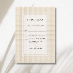 Cartão RSVP Capa de Casamento Xadrez Marrom Clássico Cappuccin