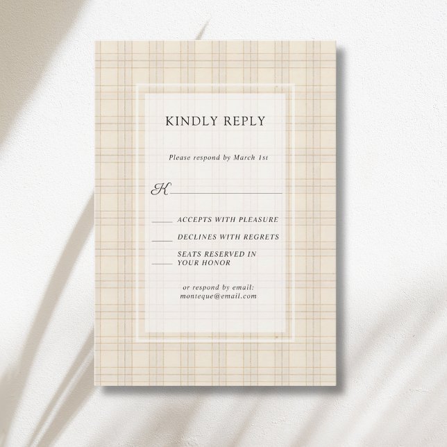 Cartão RSVP Capa de Casamento Xadrez Marrom Clássico Cappuccin (Criador carregado)