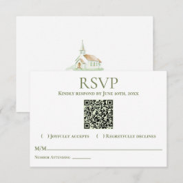 Cartão RSVP Capela de casamento elegante em aquarela