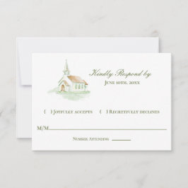 Cartão RSVP Capela de casamento em aquarela elegante