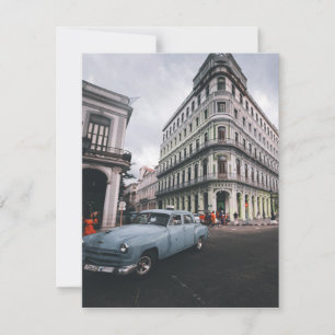 Cartão RSVP Carro vintage Clássico Azul Cityscape