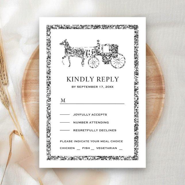 Cartão RSVP Carruagem de Princesa Conto de Fadas Prata Casamen (Criador carregado)