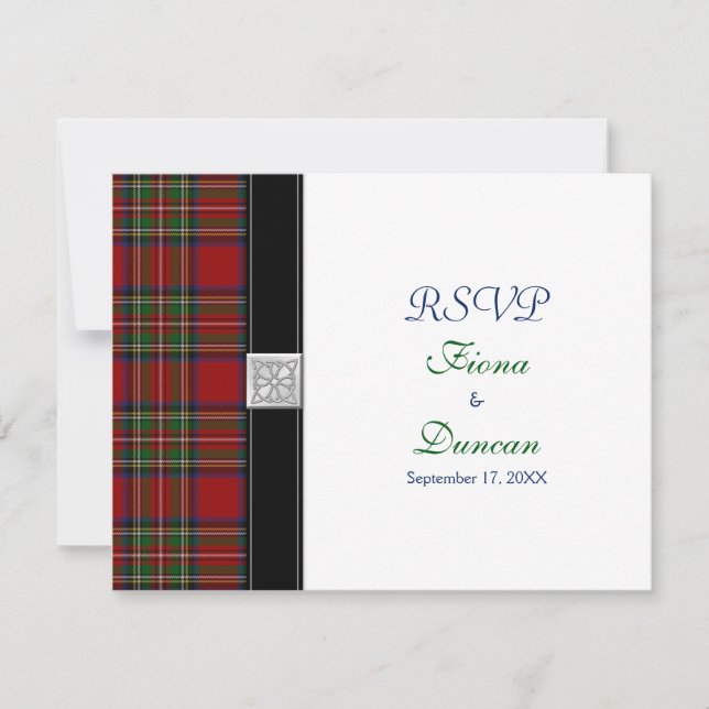 Cartão RSVP Cartão-Resposta de Casamento Royal Stuart Tartan C (Frente)