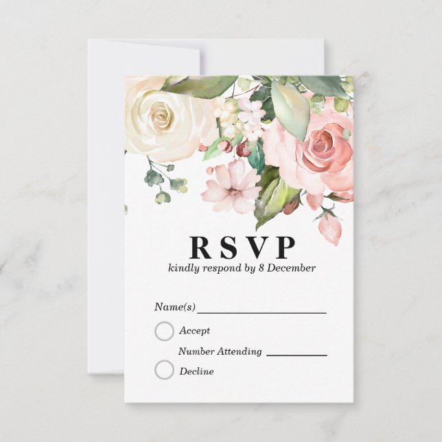 Cartão RSVP Cartão-resposta floral elegante 3,5" x 5" (Frente)