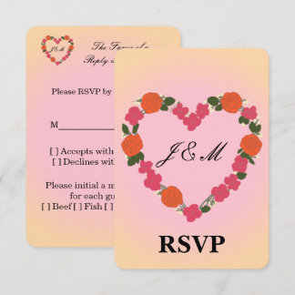 Cartão RSVP Carte-réponse mariage rose orange couronne coeur