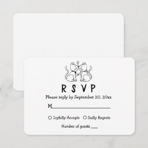Cartão RSVP Cartoon de Gatos Apaixonados Gato Branco Preto RSV