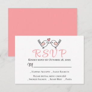 Cartão RSVP Casais Lindos de Verão Rosa Pássaros de Amor Casam