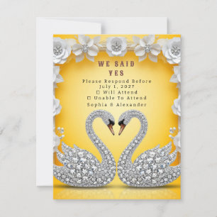 Cartão RSVP 🌺 Casal Crystal Swan Ouro Quente Romance 💐